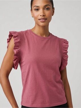 English Factory Mixed Media Ruffle Detail T-Shirt Maeve Size XS NWT